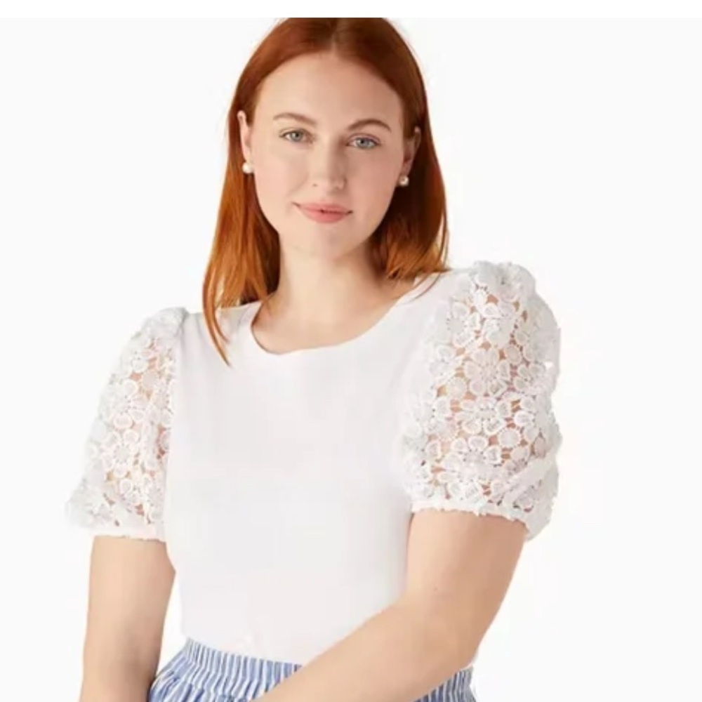 Kate Spade Ivory Puff  Lace Sleeve Blouse